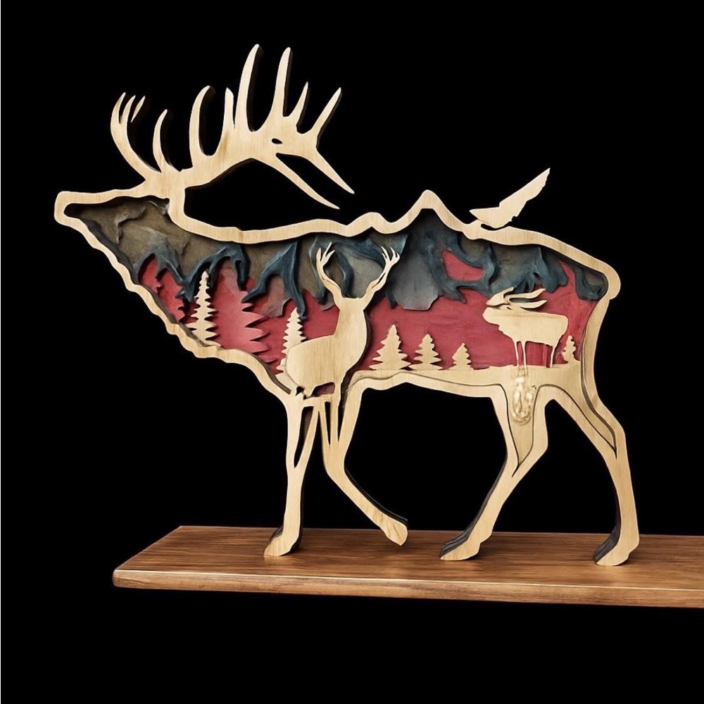 Elk- Layered Silhouette Rustic Decor-Cabin Decor-Laser Cut/Handmade